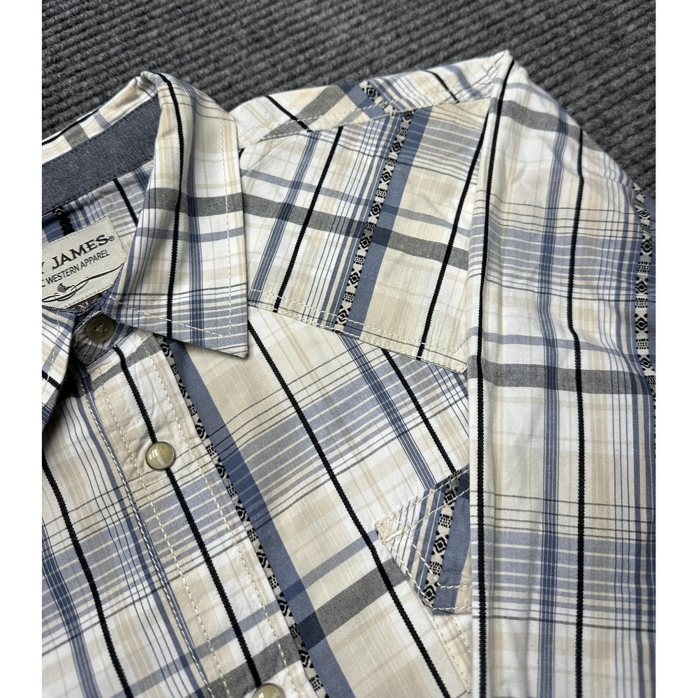 Cody James Shirt Mens XL Beige White Plaid Western Pearl Snap Long Sleeve Cowboy